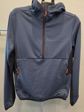 Asics Blue Hooded Windbreaker with Black Panels and Coral Accents
